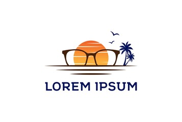 Sunset Sunrise Eyeglass Spectacles for Travel Holiday Logo Design Vector