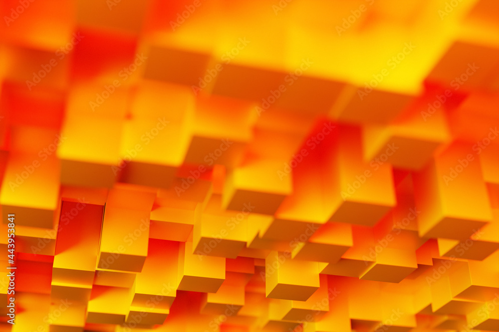 Aufkleber 3d illustration of rows of orange and red cubes.parallelogram pattern. technology geometry backgroun
