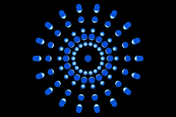 3d illustration of a blue ball, consisting of a large number of  circle  . Futuristic shape, abstract modeling.