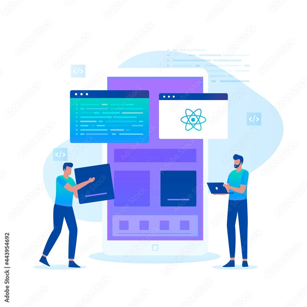 Wall mural flat illustration of react native programmer concept. illustration for websites, landing pages, mobi