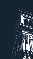 Vector drawing of building seen from below with copy space with blue color