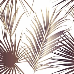 Fototapeta premium Tropical exotic floral line golden palm leaves seamless pattern, line background. Exotic jungle wallpaper. 