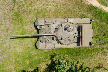 tank, military equipment, top view, drone footage