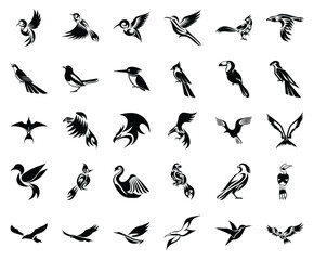 solid icon set of bird