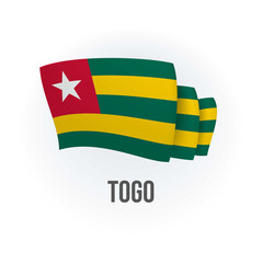 Togo vector flag. Bended flag of Togo, realistic vector illustration