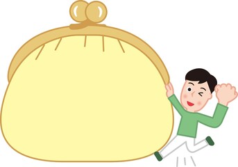 Obraz premium 会計を管理する若い男性のイラスト、コピースペース