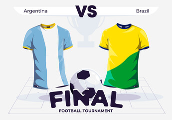 Vector illustration of the presentation template of the football match between the national team of Argentina vs the national team of Brazil, football jerseys with national flags of the national teams