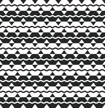 Abstract vector geometric seamless pattern. Black and white triangles and lines. Design element for textile, fabric, packaging, paper, packaging, print and print.