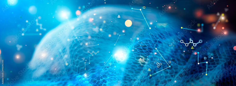 Fototapete Data and technology in network and internet connections in cloud computing, Visualization, Abstract futuristic, Digital science and cyber technologies.