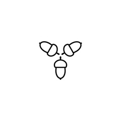 Three acorn black line logo isolated on white. Nature oak symbol. Flat vector illustration.