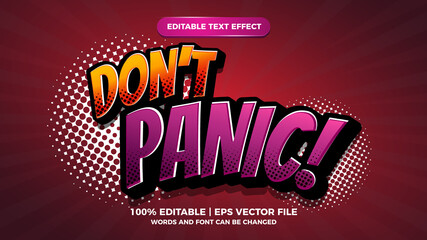 dont panic editable text effect comic cartoon style with halftone background - obrazy, fototapety, plakaty