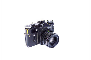 Old SLR camera, 80s of the 20th century - exposure meter, shutter speed, aperture. Photographer's equipment. Work tool. Manual settings. Soviet camera. Photographer's studio.