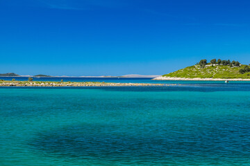 Adriatic seascape, beautiful islands near town of Pakostane in Croatia
