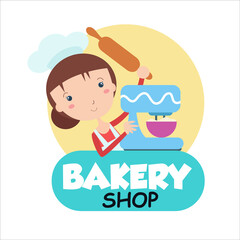 Bakery shop girl character vector template design illustration