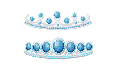 Blue Tiara or Diadem as Jeweled Ornamental Crown Vector Set © Happypictures
