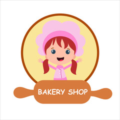 bakery shop girl character vector template design illustration