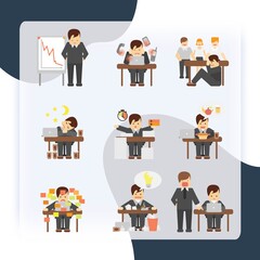 Stress at work icons set vector design illustration