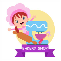 bakery shop girl character vector template design illustration