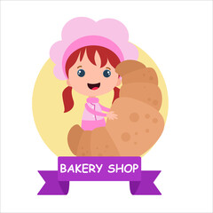 bakery shop girl character vector template design illustration