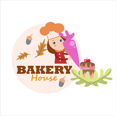 bakery shop girl character vector template design illustration