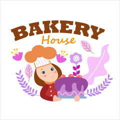 bakery shop girl character vector template design illustration