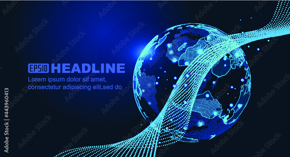 Poster the globalized concept of the earth is perceived through technology by particle line trajectories