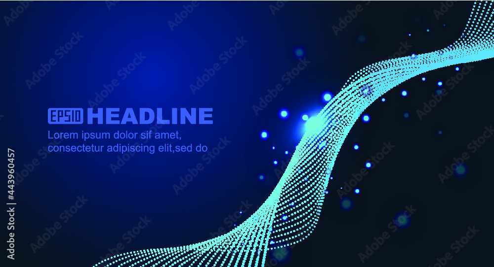Poster the abstract figure of the particle rotating motion track has a technological background.