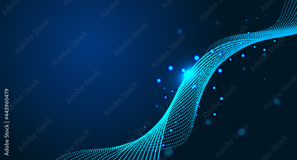Poster the abstract figure of the particle rotating motion track has a technological background.