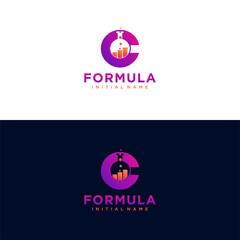 Modern initial letter C formula botlle lab logo. simple icon, template design art