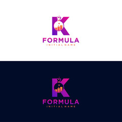 Modern initial letter K formula botlle lab logo. simple icon, template design art