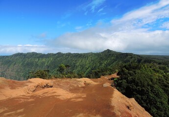 view of pihea peak and the start of the  pihea trail hike from the kalalau valley overlook  in...