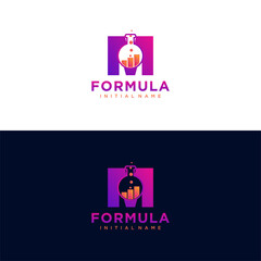 Modern initial letter M formula botlle lab logo. simple icon, template design art