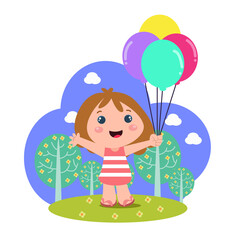 Little girl character playing activity vector template design illustration