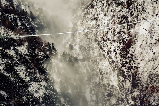 Aerial view of the bridge in the sky at Campo Tartano in Valtellina, Italy