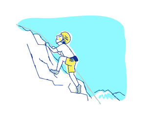 ロッククライミングをする男性