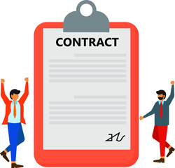 a work contract between two businessmen, flat illustration vector graphic