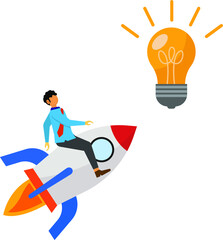 business people ride rockets for ideas, flat illustration vector graphic