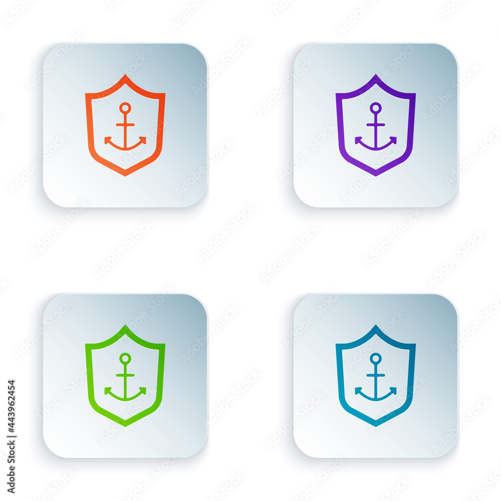 Poster color anchor inside shield icon isolated on white background. set colorful icons in square buttons. 