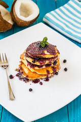 American Pancakes With blueberries and coconut