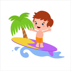 Obraz na płótnie Canvas Little boy character playing activity vector template design illustration