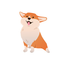 Funny cheerful smiling Corgi dog sitting on white background. Happy pet flat cartoon. Vector illustration