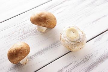 mushrooms on a wooden table
