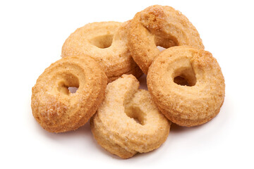 Crispy shortbread cookies, isolated on white background. High resolution image.