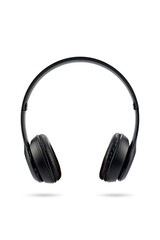 Fototapeta na wymiar Modern design of black color wireless earphones isolated on white background.