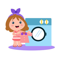 Little girl playing activity vector template design illustration