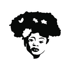 Sketching beauty african young woman. Afro female portrait. Hand drawn fashion illustration. Black lady curly