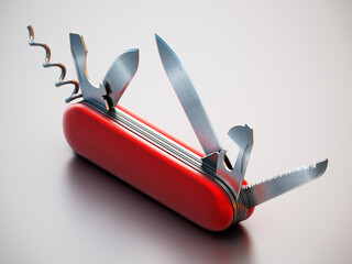 Generic Swiss knife isolated on white background. 3D illustration