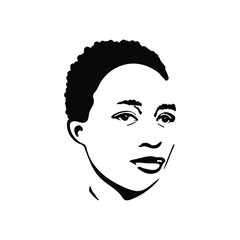 Sketching beauty african young woman. Afro female portrait. Hand drawn fashion illustration. Black lady curly