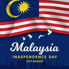 Hari Merdeka, Malaysia Independence day. Waving Malaysia national flag banner, Vector