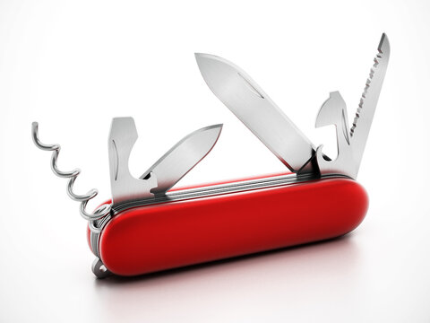 Generic Swiss Knife Isolated On White Background. 3D Illustration